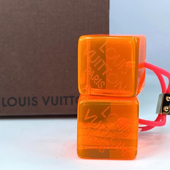 Authentic Louis Vuitton Neon Orange Cube Hair tied hair accessories New DA003